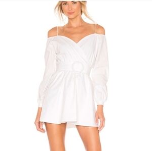 ❤️ NWT! SUPERDOWN × REVOLVE POPLIN LEIA OFF SHOULDER MINI DRESS, WHITE, LARGE